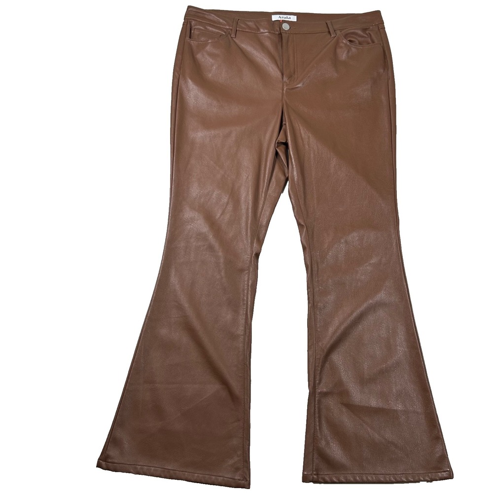 Arula Pants Womens 14 Faux Leather Flare High Brown 5 Pocket Disco Bell Bottom